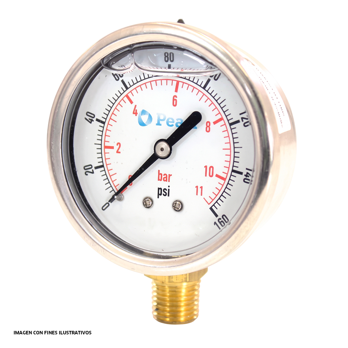 Manómetro en acero inoxidable con glicerina  0-300 psi.